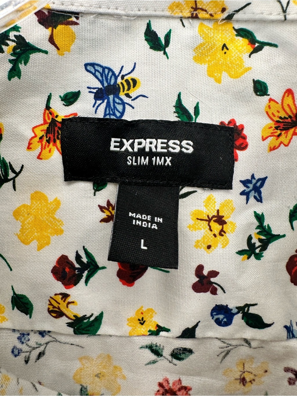Express White Button-Down Shirt with Multicolor Floral and Bee Print - Picture 3 of 7